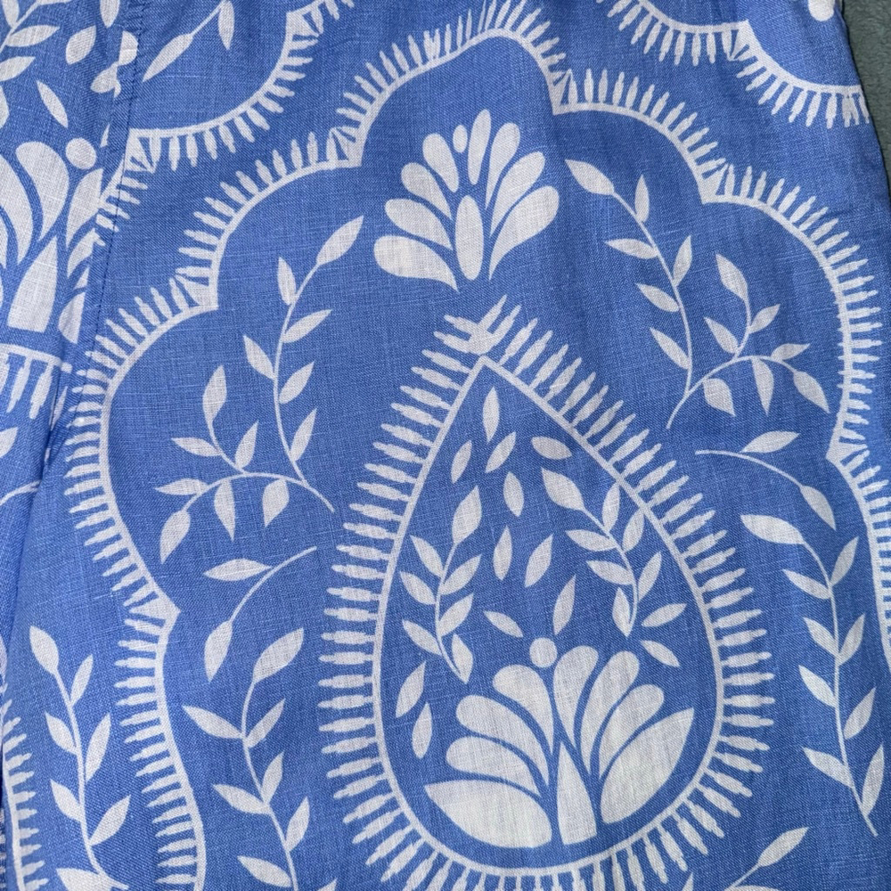 Women's Joie Blue & White Paisley Linen Wide Leg Pull-on Capri Pants XL - Picture 4 of 9